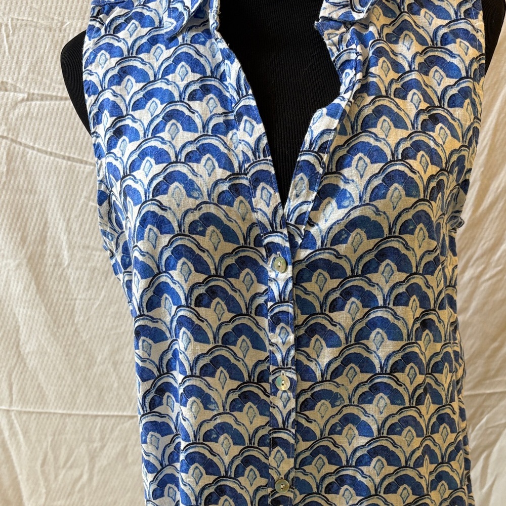 Sigrid Olsen Blue and White Linen Fan Medallion Print Midi Dress Small NWT’s - Picture 3 of 11